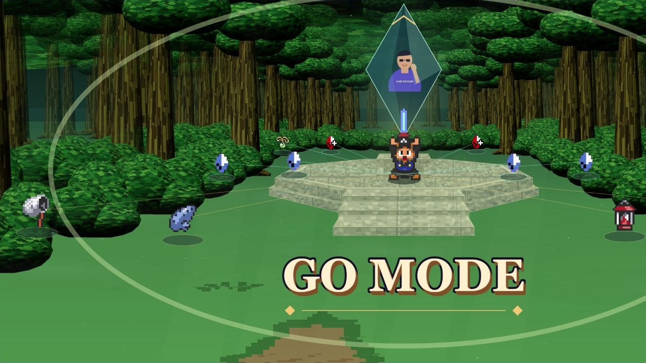 A frame from LordHoell's stream: the GO MODE moment at the pedestal